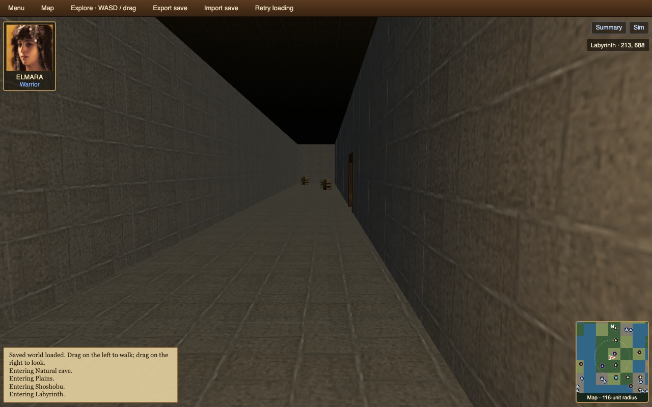 Long corridor inside a stone labyrinth