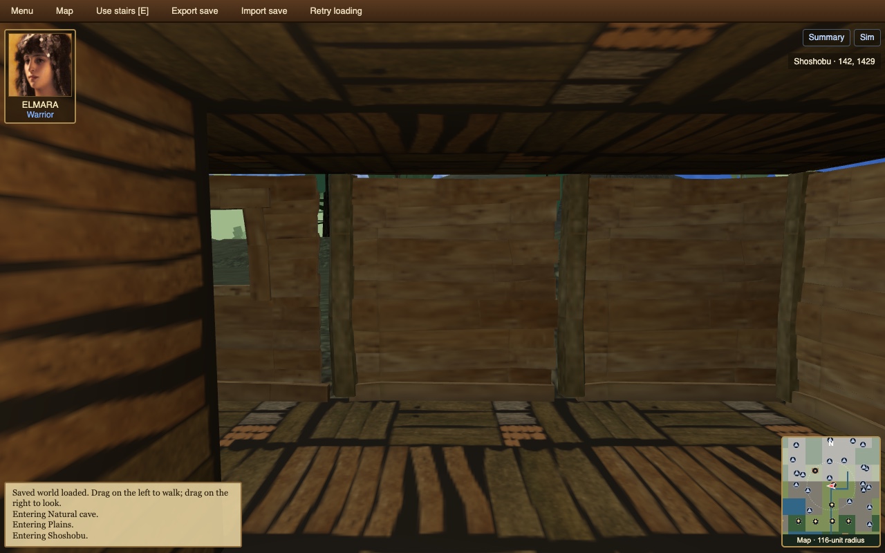 Wooden room in a walkable building